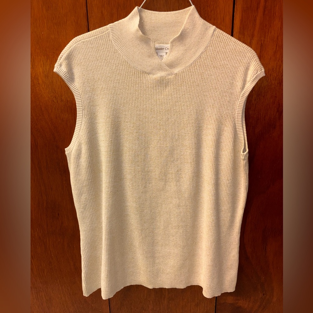 Coldwater Creek Sleeveless Mock Neck Sweater Top – Gold Shimmer (Size 1X)